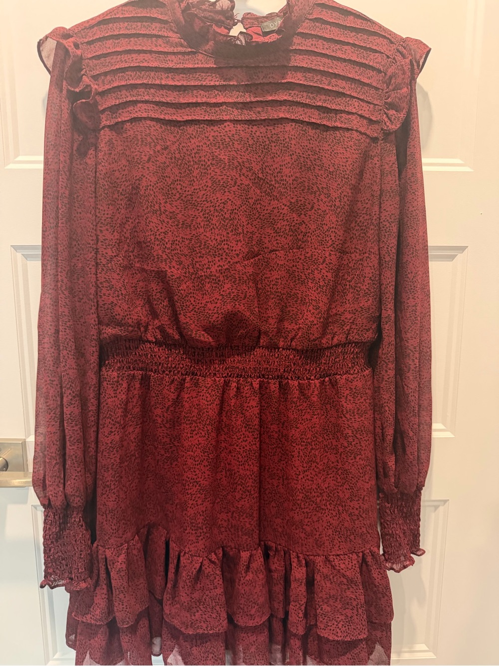 Dynamite Burgundy Speckle Ruffle Long-Sleeve Dress